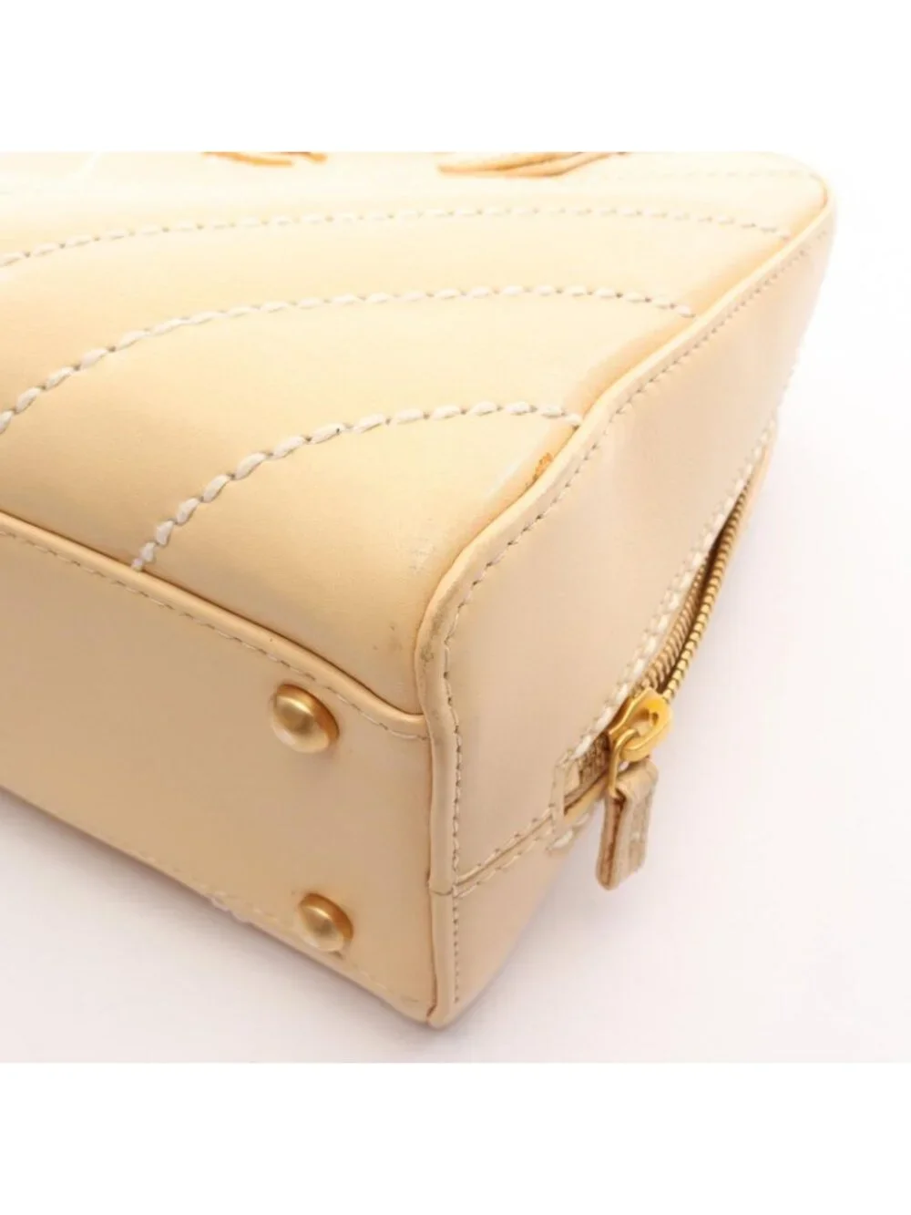 Chanel Handbag Wild Stitch Chez Blanc Yellow Beige Leather Handle